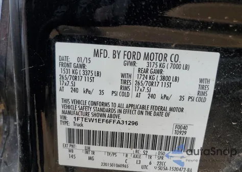2015 Ford F150 Supercrew from USA, damaged, VIN 1FTEW1EF6FFA31296